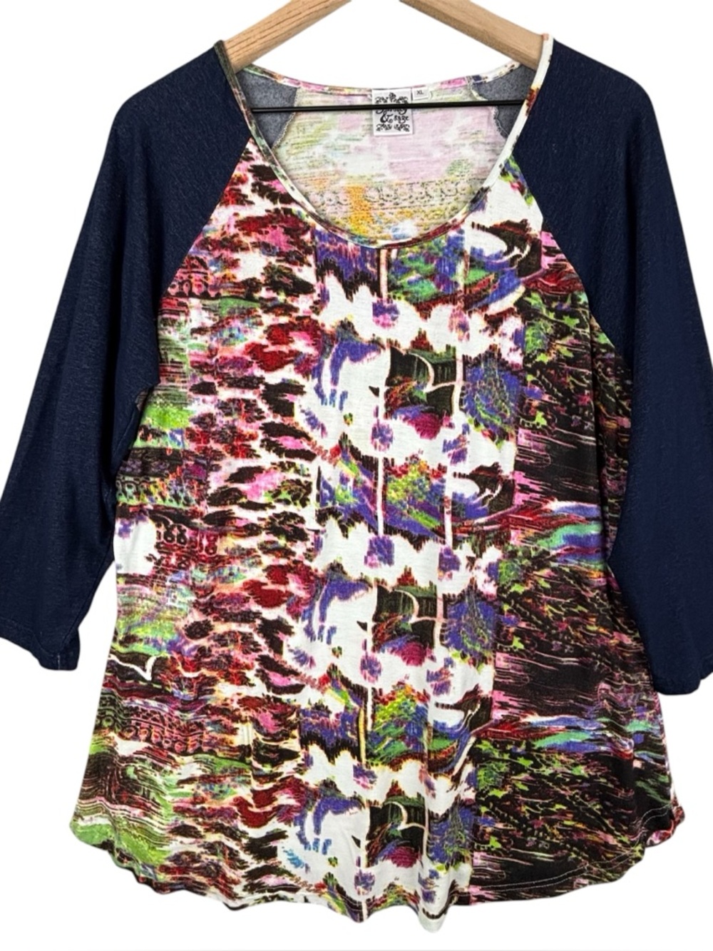 Parsley & Sage Top Women XL‎ Colorful Abstract Print Raglan 3/4 Sleeve Tunic